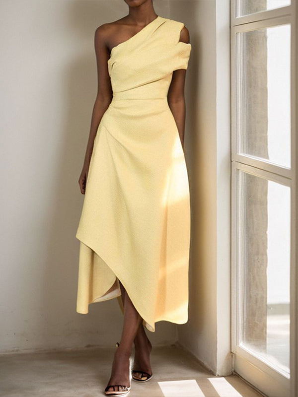 Yellow Printed Sleeveless Midi Dress