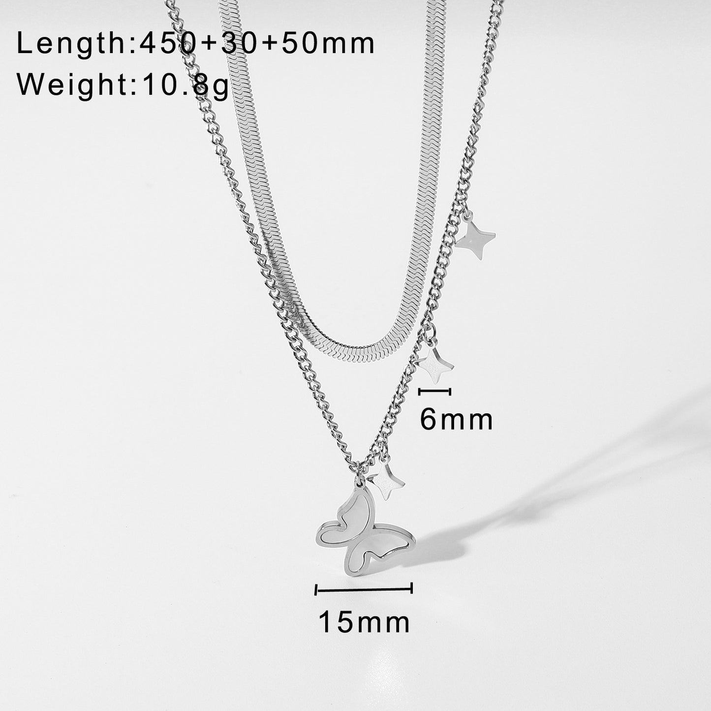 Double layer flat snake white shell butterfly necklace