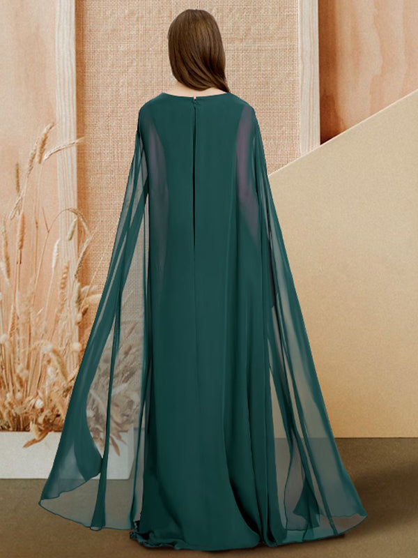 V-neck Solid Chiffon Maxi Dress