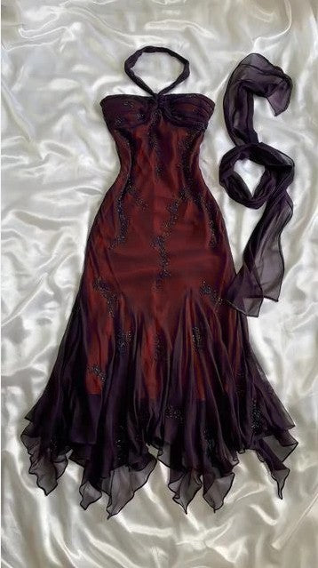 Vintage Blue Chiffon Long Prom Dresses Elegant Beaded Party Dresses ED01743