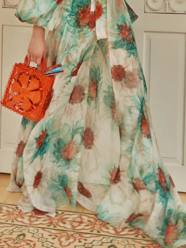 V-neck Puff Sleeves Women's Dress