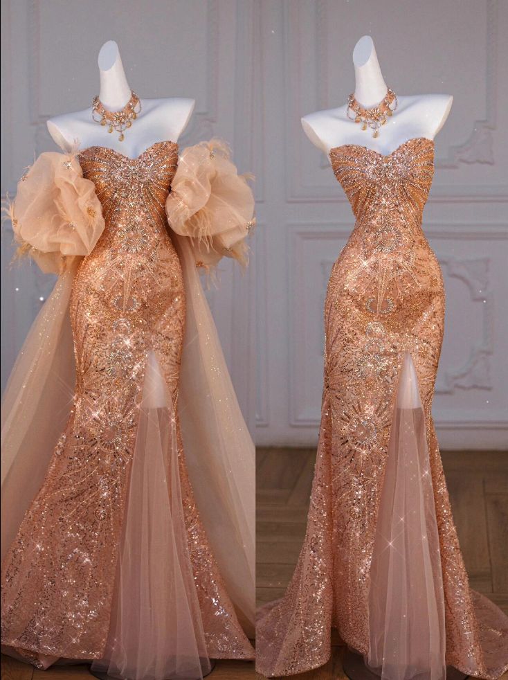 Gorgeous Mermaid Sweetheart Neck Sequin Long Prom Dress Graduation Prom Dress with Slit SH2617