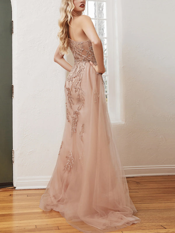 Off-Shoulder Lace Mesh Maxi Dress