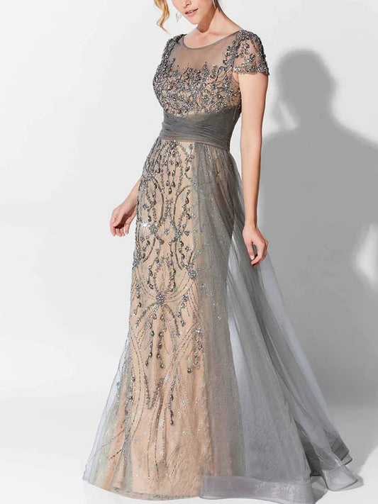 Mesh airy beaded party Mother Of The Bride Dress