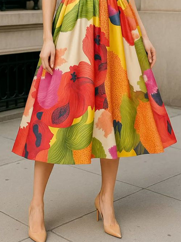 Round Neck Color Matching Temperament Party Ladies Dress