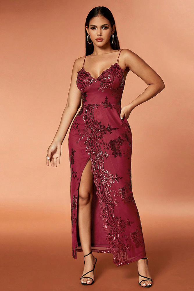 loveedsTM-Sequined slit skirt hip-hugging sexy evening dress