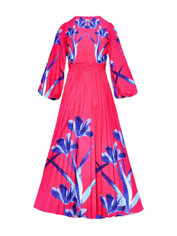 V-neck Elegant Holiday Flowers Women's Dress