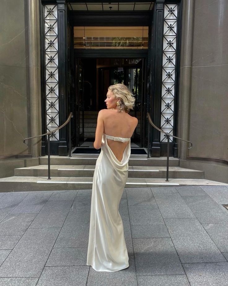 Ivory Fashion Chic Long Sexy Backless Satin prom dress Evening Dress Party Dress gh3291