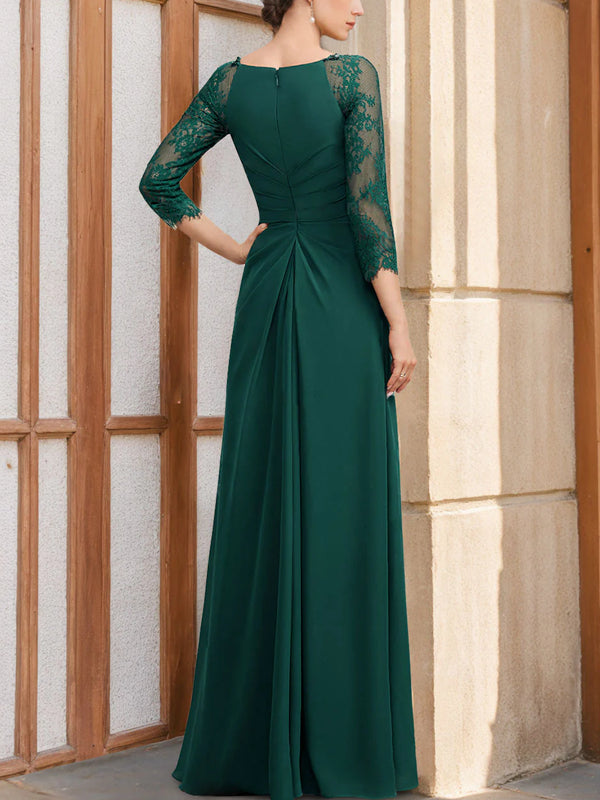 A-Line/Princess Scoop 3/4 Length Sleeves Floor-Length Sequined Mother of the Bride Dresses