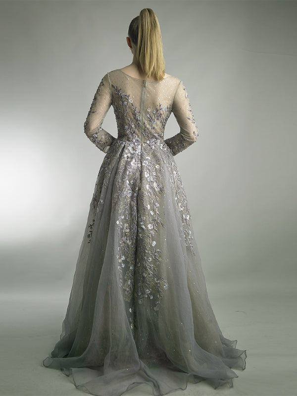 Round Neck Mesh Sequins Maxi Dress