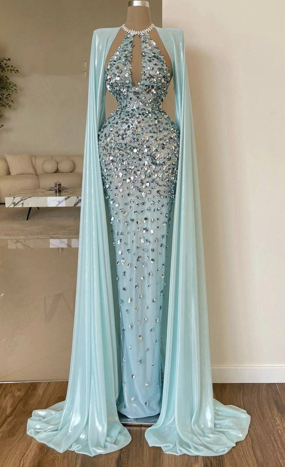 preppydressess-Mint Green luxurious gorgeous beaded long satin prom dress evening gown gh5019
