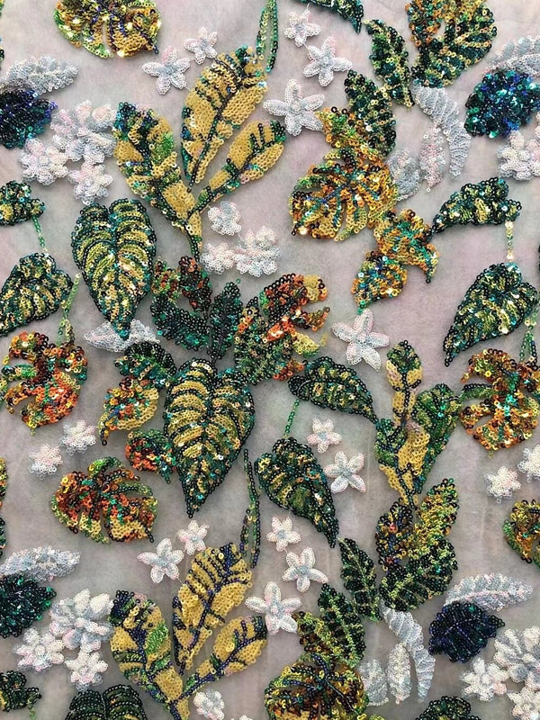 Floral Leaf Ruffle Embroidery Mother of the Bride Dress