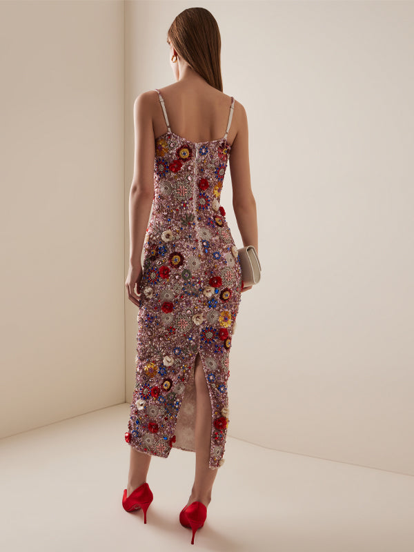 Suspender Sequins Midi Dress