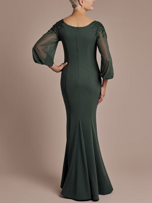 Chiffon Long Sleeve Mermaid Dress with 3D Flowers