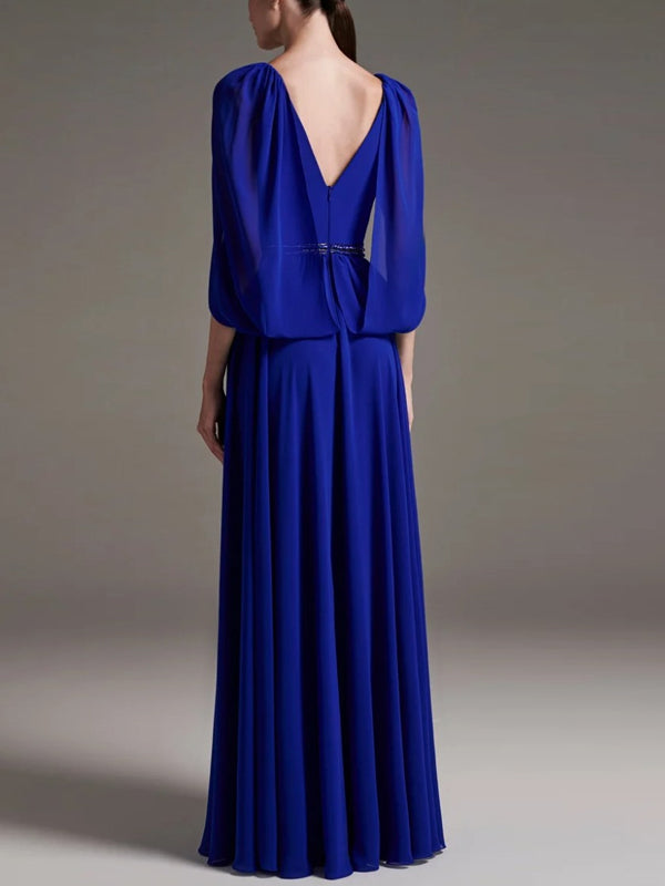 V-neck Solid Color Sequins Maxi Dress