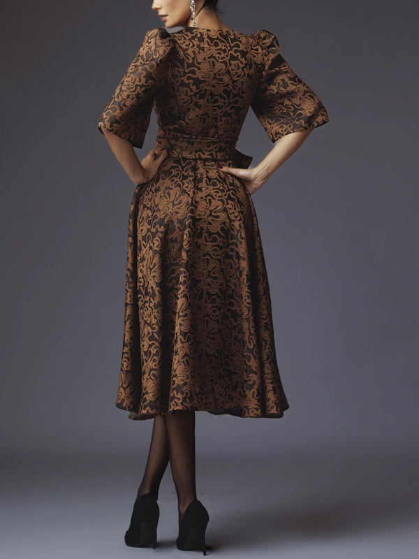 V-neck Print Midi Dress