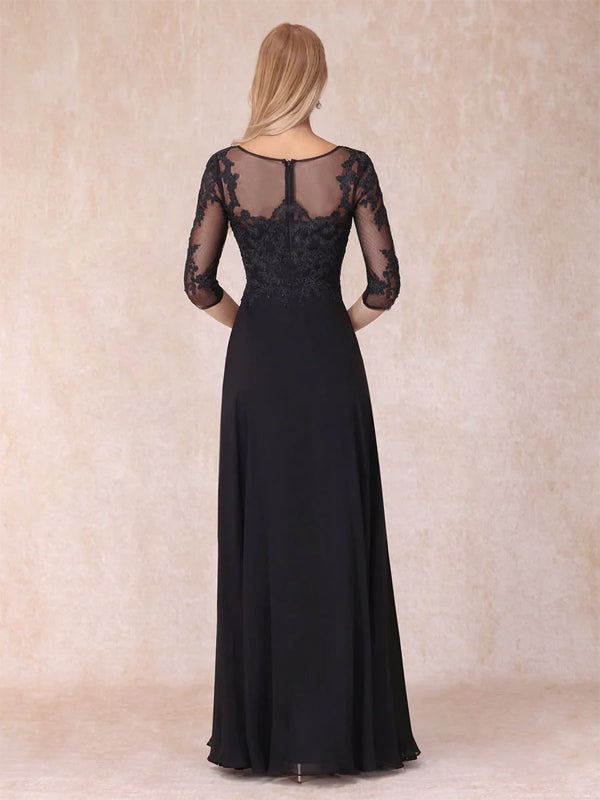 V-Neck Lace Mesh Solid Color Maxi Dress