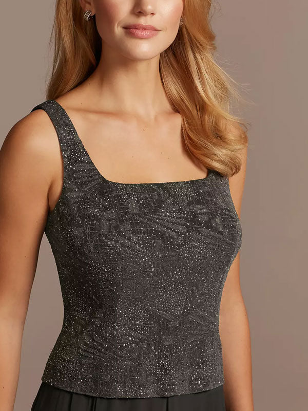 Glitter Knit Tank and Chiffon Skirt Two-Piece Set