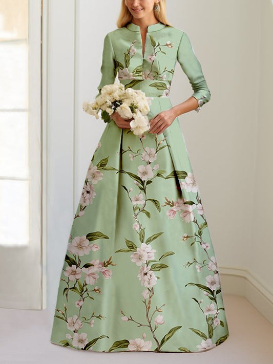 Simple Retro Long Sleeves Satin Print Dress