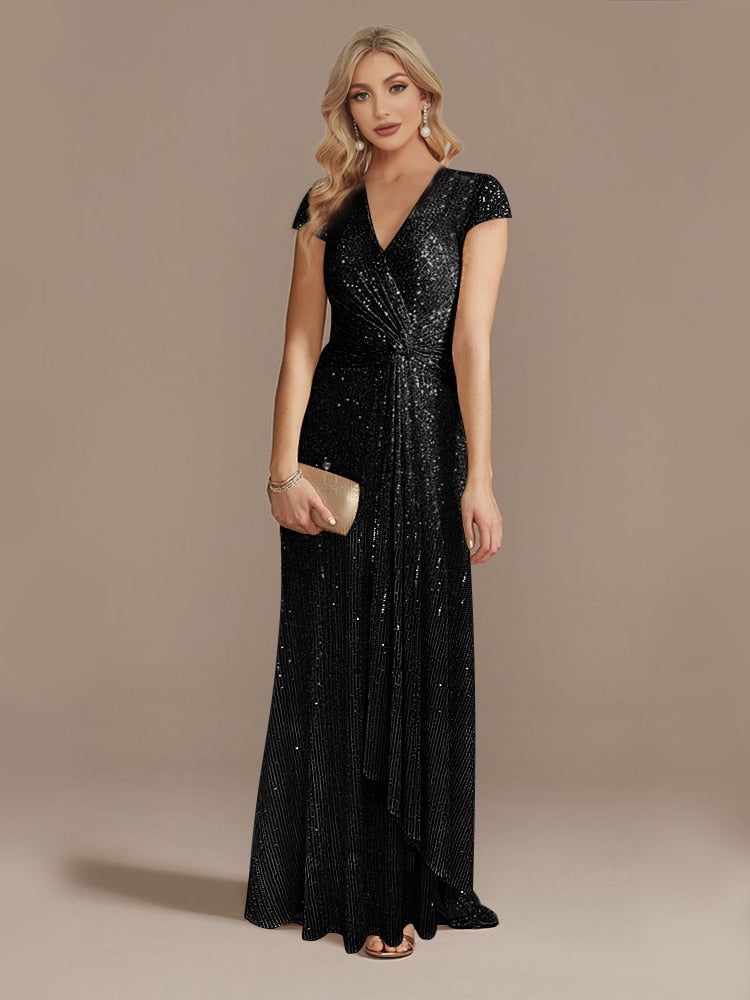 loveedsTM- New Luxury Champagne V-Neck Sequin Evening Dress Women Party Maxi Dress Beading Gowns Long Prom Cocktail Dresses