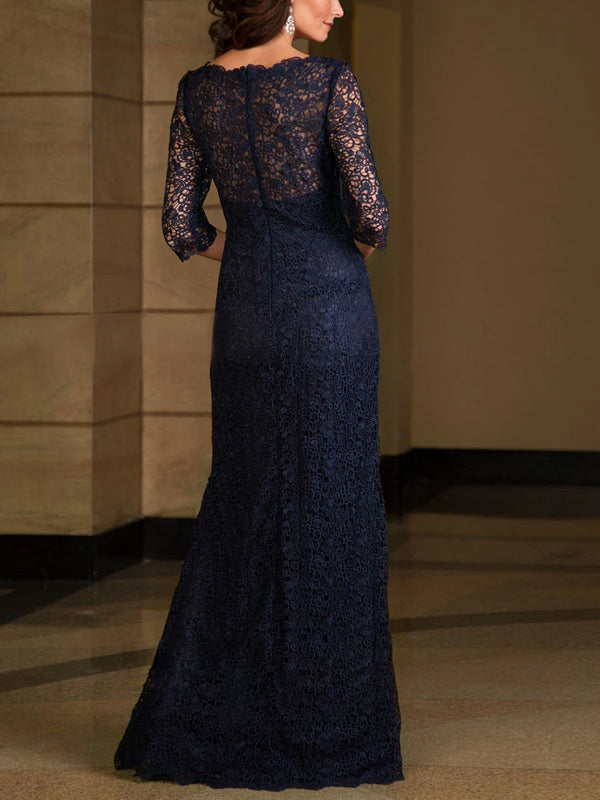 Round Neck Lace Solid Color Maxi Dress