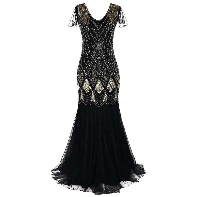loveedsTM-Sequin dress retro dress plus size banquet party dress dress