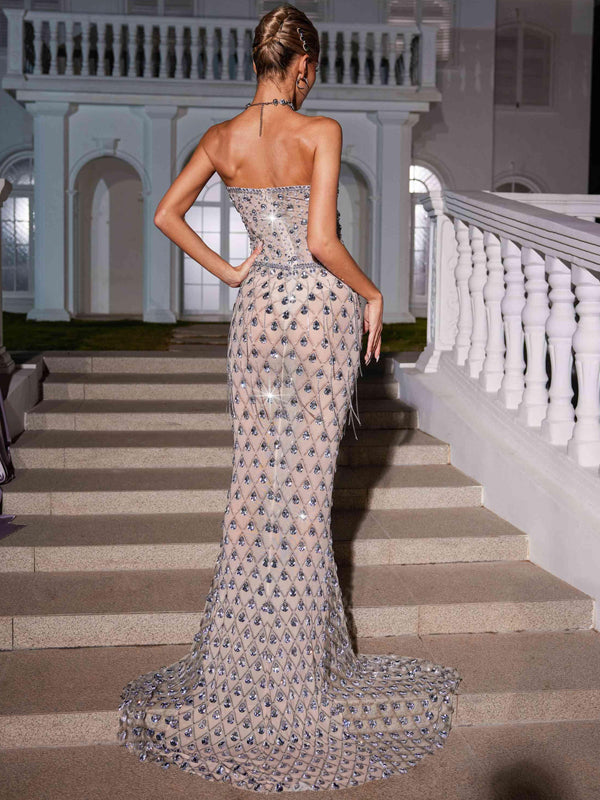 Solid Color Sequined Tube Top Maxi Dress