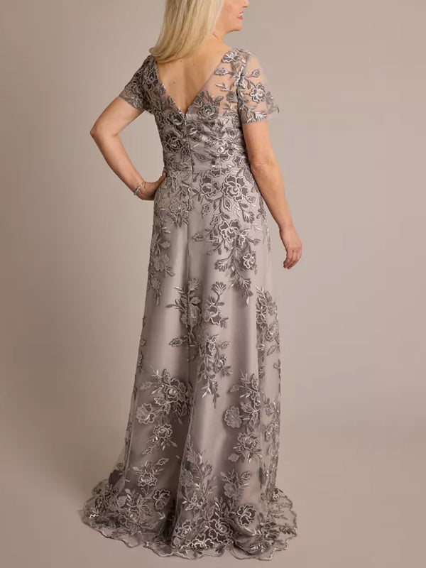 Round Neck Mesh Lace Maxi Dress