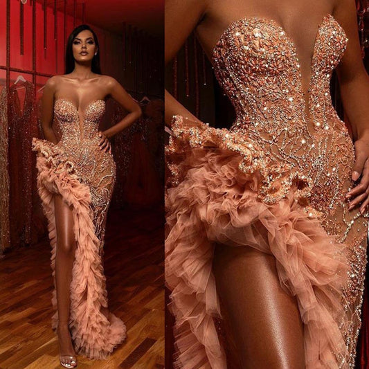 loveedsTM-Retro Sexy Tube Top Asymmetry Evening Dress