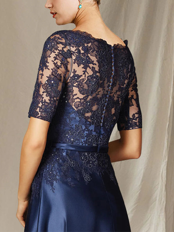 Round Neck Lace Solid Color Maxi Dress