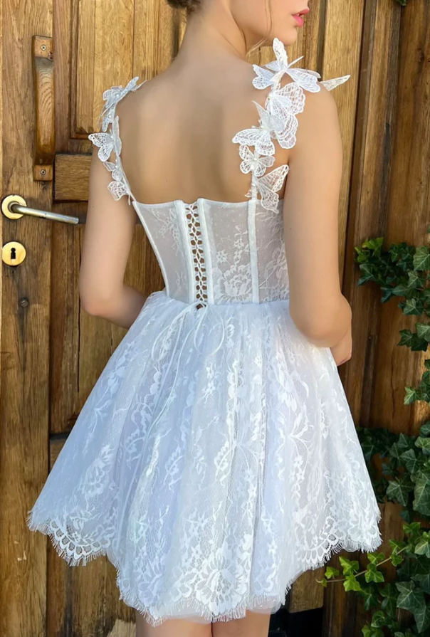 White lace short prom dress homecoming dress fg262