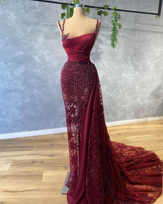 Burgundy Floor Length Women Prom Dress Evening Gowns fg329