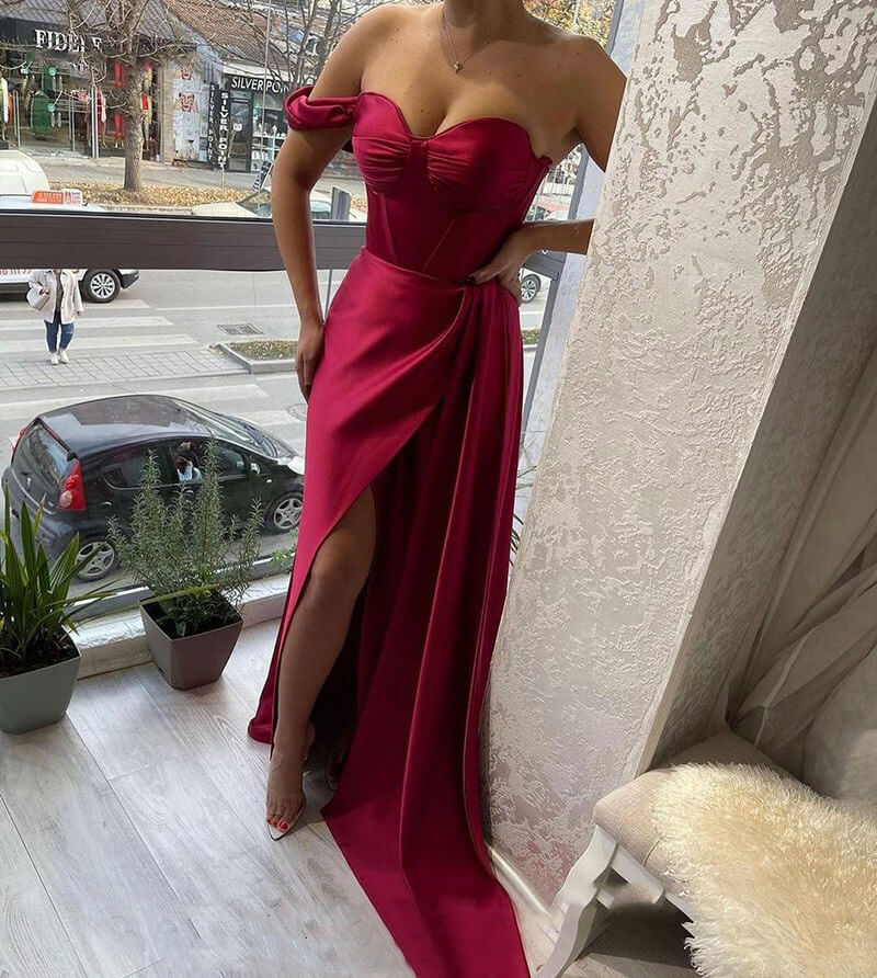 Sweetheart Formal Evening Gowns Sexy Corset Prom Dresses,Side Split Satin Party Dress fg335