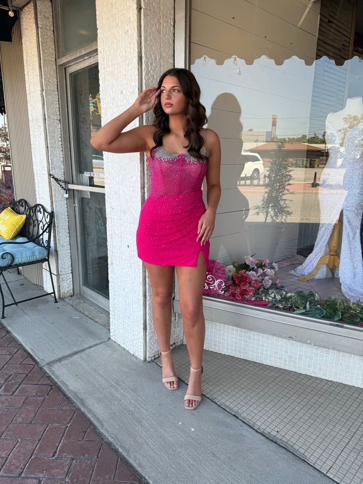 Hot Pink Short Homecoming Dress Short Prom Dresses fg4022