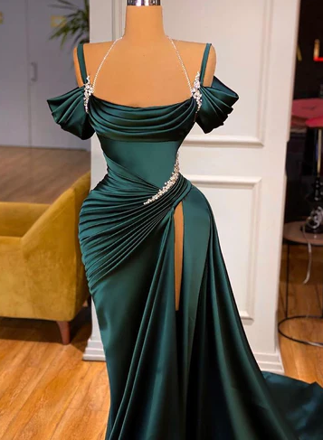 STUNNING OFF-THE-SHOULDER MERMAID PROM DRESS RUFFLES WITH HIGH SPLIT fg449