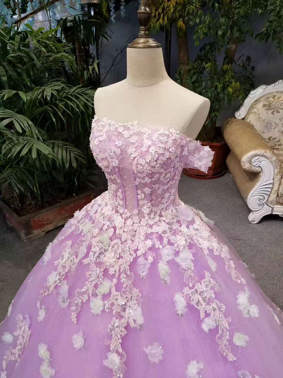 New Arrival Floral Wedding Dresses A-Line Floor Length Lace Up Off The Shoulder Ball Gown With Beads And Appliques fg513