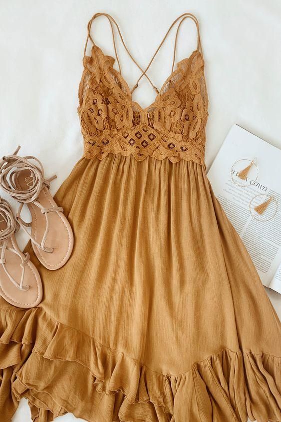 Golden Yellow Lace homecoming Dress fg55