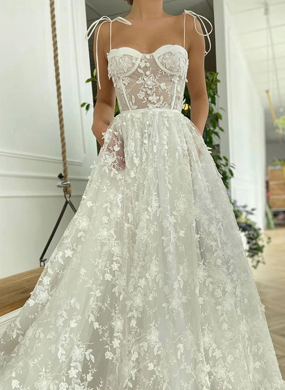 Lace See-Through Underwired White Color Wedding Dress Maxi Dress fg602