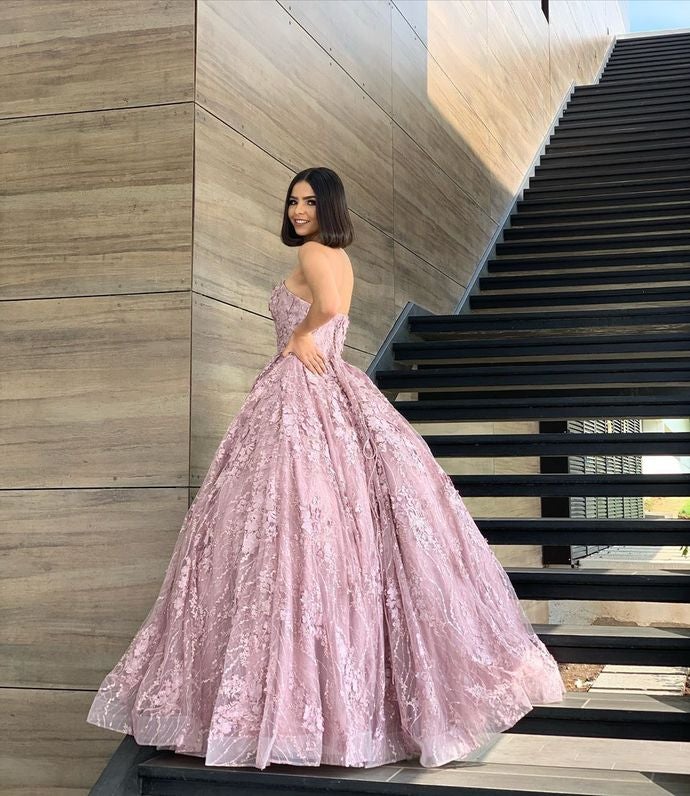 Sweetheart Ball Gown, Long Prom Dress, Pink Prom dress fg639