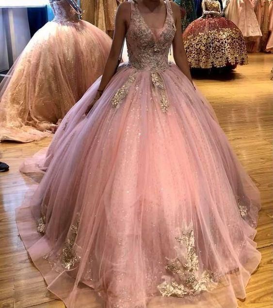Pink tulle long prom dress bal gown evening dress fg664