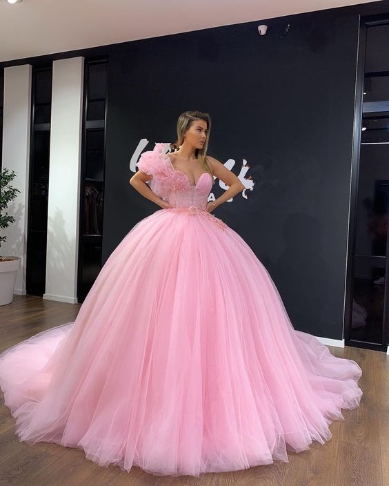 Newest A-Line Pink Ball Gown Prom Dresses, Evening Dress Prom Gowns, Formal Women Dress fg720