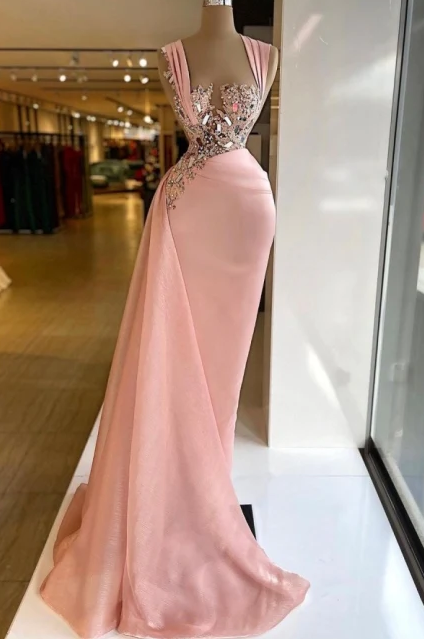 Pink Elegant Long Mermaid Prom Dresses With Glitter fg756