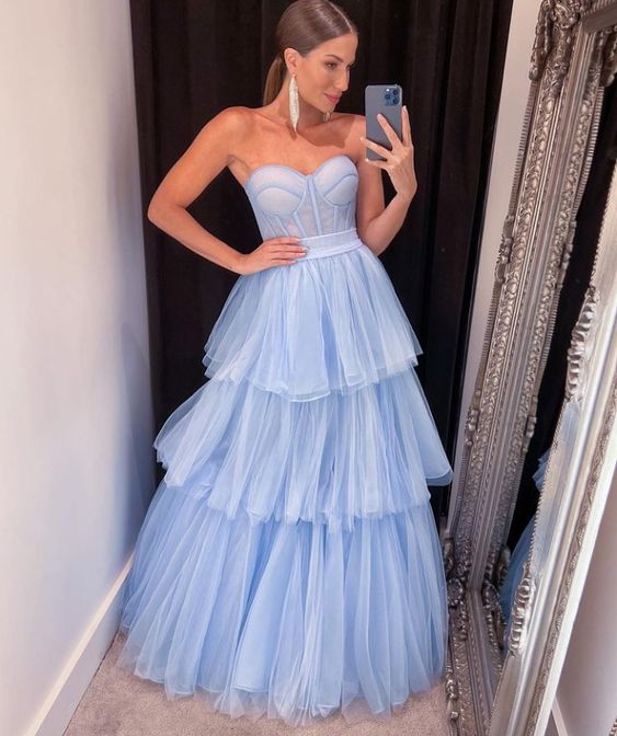 Long Blue Prom Dresses, Popular Newest Evening Dresses, Wedding Guest Dresses fg795
