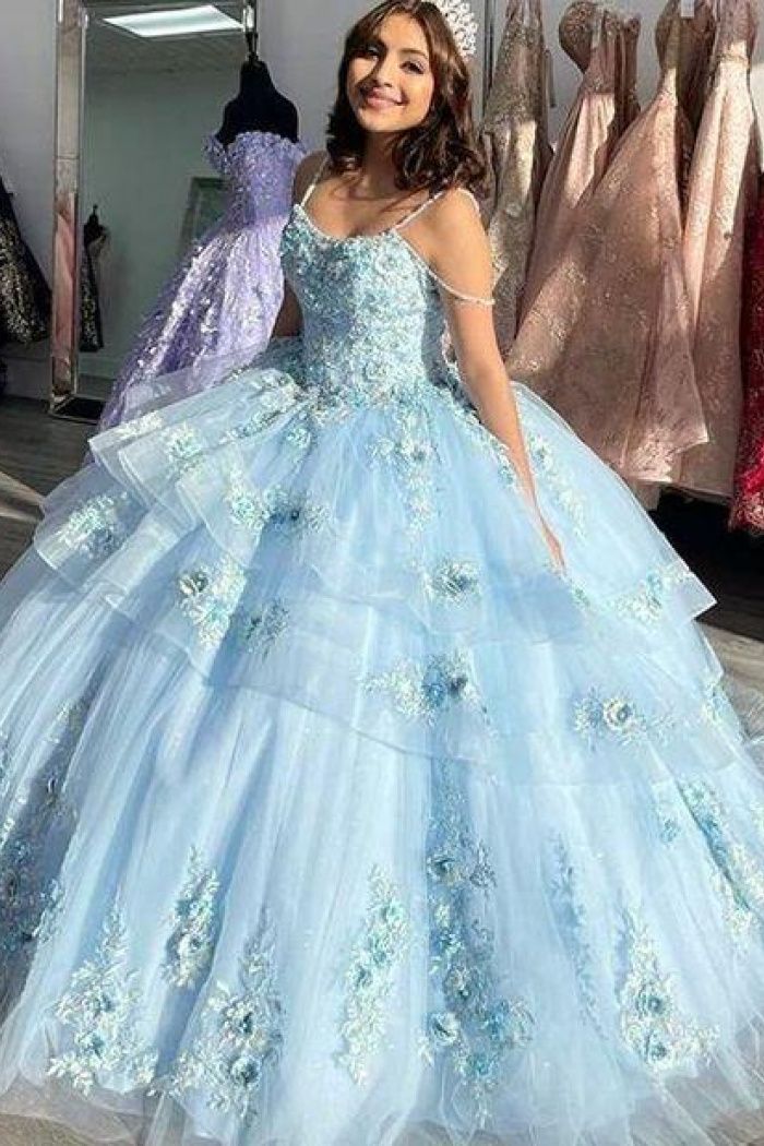 Plus Size Sky Evening Tulle Quinceanera Dresses Ball Gown Prom Dress fg886