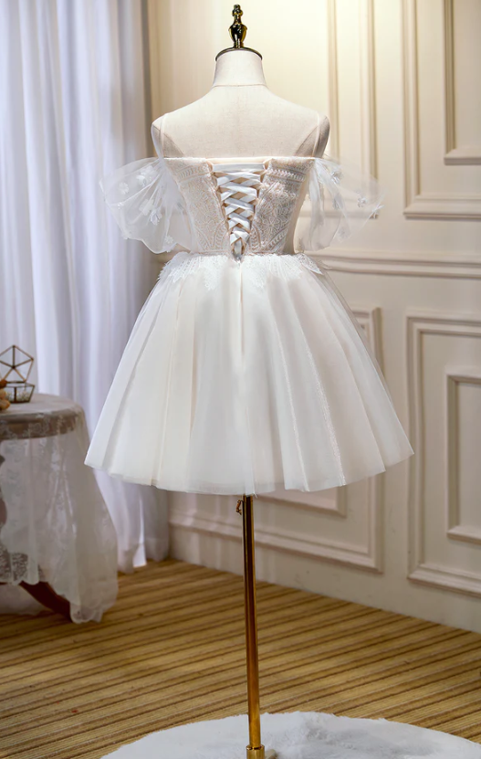 Champagne tulle lace short prom dress homecoming dress fg956