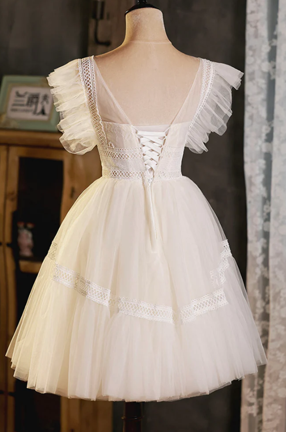 Champagne lace short prom dress homecoming dress fg961