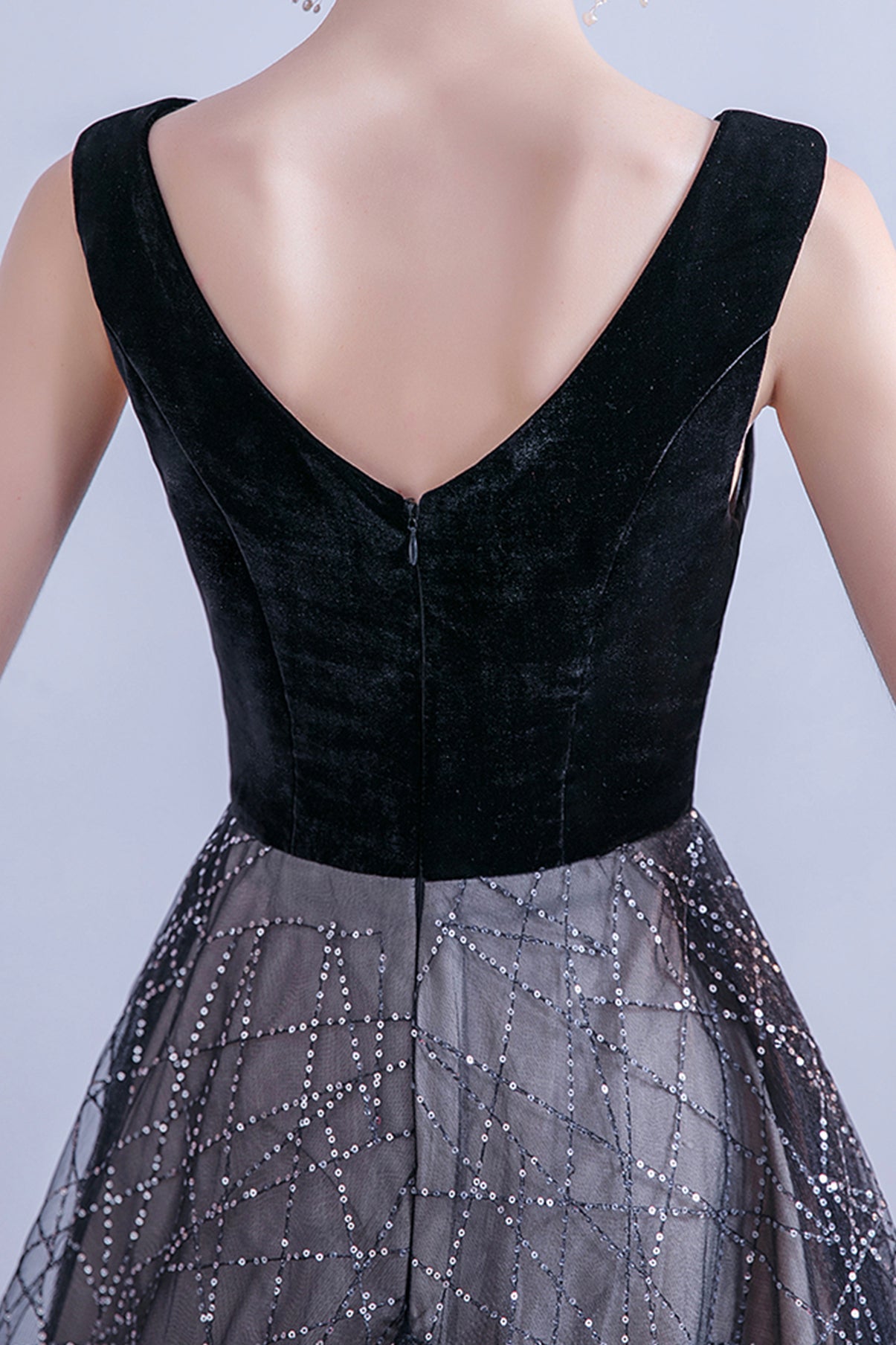 Black tulle sequins long A line prom dress evening dress 8731