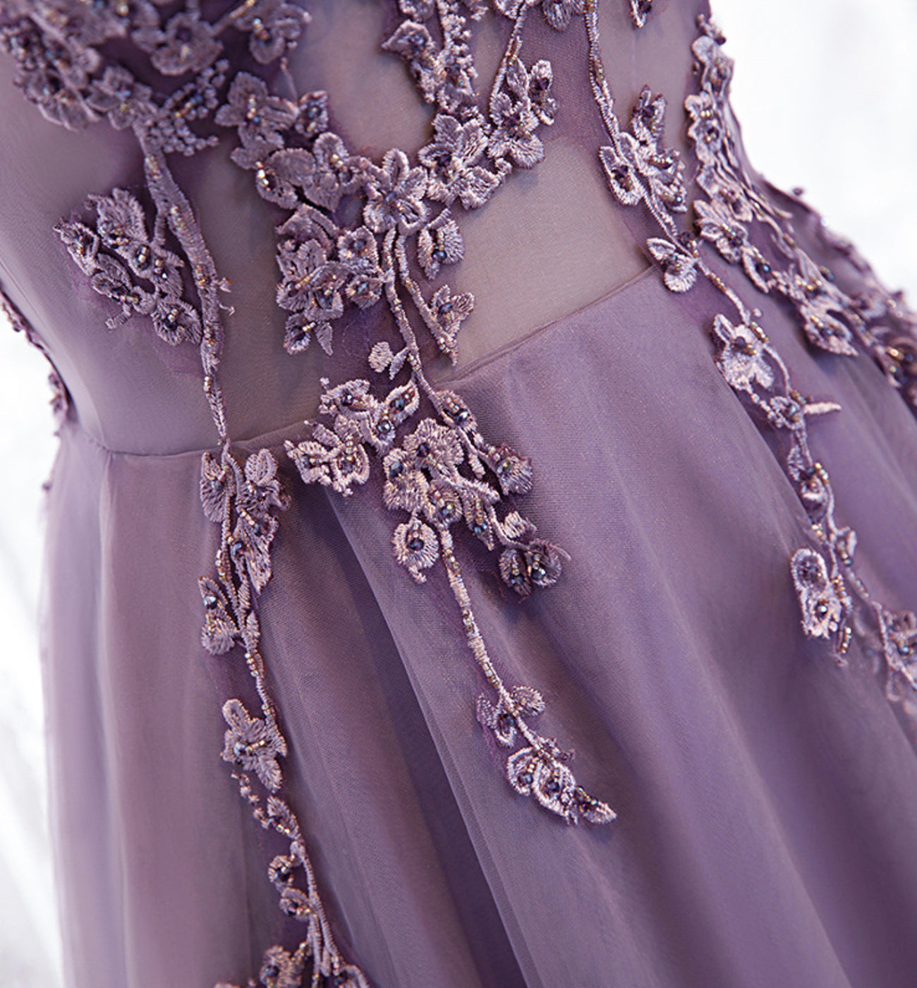 Purple v neck long A line prom dress lace evening dress 8586