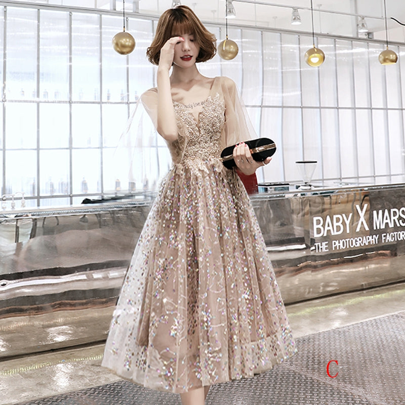 Champagne sequins short prom dress 8332