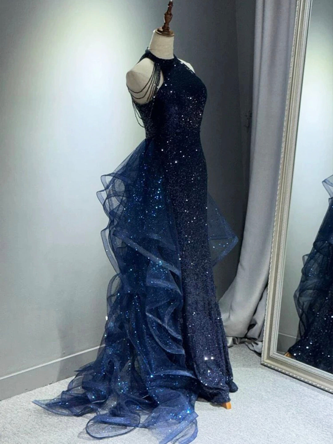 Burgundy/Black/Blue Shiny Bodycon Sequined Long Elegant Ball Gown Evening Dress gh3058